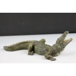 A Bergman Style Cold painted bronze of a crocodile, its detachable back revealing a crouching