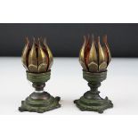 A pair of novelty antique brass and bronze table potpourri holders in the form of a flower heads