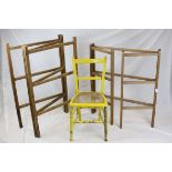 Two Vintage Pine Clothes Airers together with a Child's Bergere Seated Chair