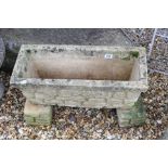 Two Reconstituted Garden Oblong Planters on Feet, L.66cms h.39cms plus a Plaque on Stand