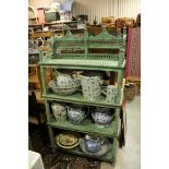 Moorish Style Green Distressed Finished Open Bookcase, h.166cms w.93cmsq