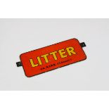 Small Enamel Advertising Sign ' Litter, an Ajax Product ', 18cms x 7cms