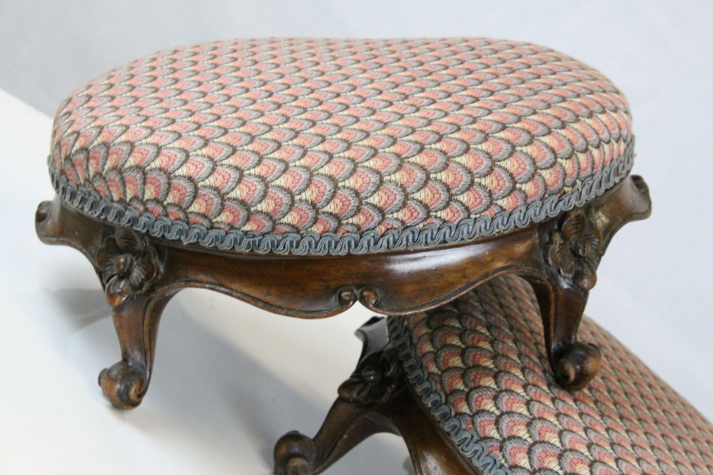 Pair of Victorian Oval Upholstered Footstools, w.45cms h.15cms together with another Upholstered - Image 4 of 5