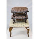 Pair of Victorian Oval Upholstered Footstools, w.45cms h.15cms together with another Upholstered