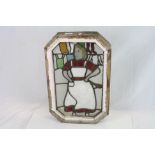 Wooden Framed Stained Glass Panel depicting a Woman, 52cms x 34cms