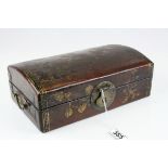 Oriental Leather Bound Domed Shaped Jewellery Box decorated in Gilt Prunus and Birds of Paradise
