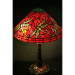 Tiffany Style Table Lamp, the Red Shade decorated with Dragonflies, h.58cms