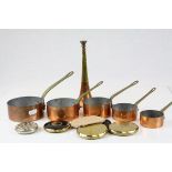 Set of Five Small Copper Graduating Saucepans together with a Copper & Brass Hunting Horn and Four