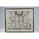 Antique framed Tinted engraved road map Barnstable To Truro by John Ogisby esq dimensions 42 x 50