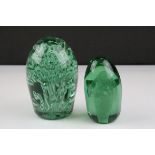 Large Victorian Green Glass Bubble Dump Paperweight, h.15cms together with another Victorian Green