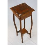 Early 20th century Oak Jardiniere Stand with Square Top, h.82cms and a Wine Table with Red Inset