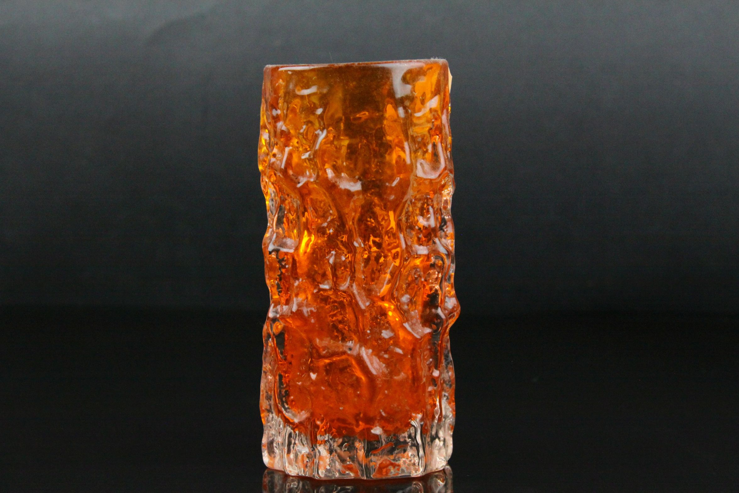 Whitefriars Tangerine Orange Textured Bark Cylindrical Vase, h.15cm