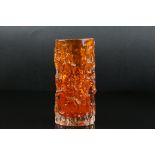 Whitefriars Tangerine Orange Textured Bark Cylindrical Vase, h.15cm