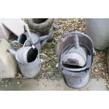 Three Galvanised Watering Cans and a Coal Bucket