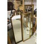 Three 20th century Gilt Framed Tall Mirrors, largest 123cms x 38cms