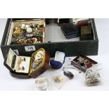 A box of mainly vintage costume jewellery to include necklaces, rings and cufflinks together with