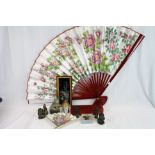 Group of Oriental items to include soapstone Dog of Foe, large fan etc