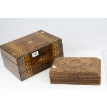 Victorian Tunbridge Style Inlaid Walnut Writing Slope Box, L.30cms together with an Indian