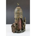 Bergman Style Cold Painted Bronze Figure Group modelled as two Arabs outside a Mosque shaped turret,