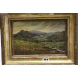 E Rushworth early 20th century oil on canvas rural landscape with sheep. mounted in a gilt frame,