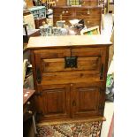 Hardwood Cabinet comprising Drop Down Front over Cupboard with Iron Clasps, h.100cms w.90cms
