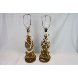 Pair of Modern Giltwood Effect Carved Scroll Table Lamps, approx. 50cms high