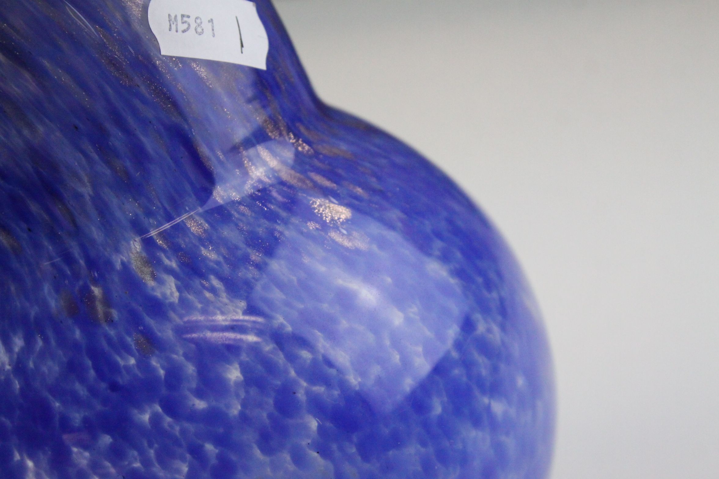 Monart ? Blue and Gold Speckled Glass Vase, h.19cms - Image 3 of 5