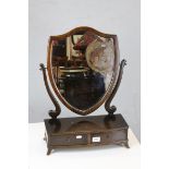 19th century Mahogany Shield Shaped Swing Mirror, the base with a single drawer, h.64cms