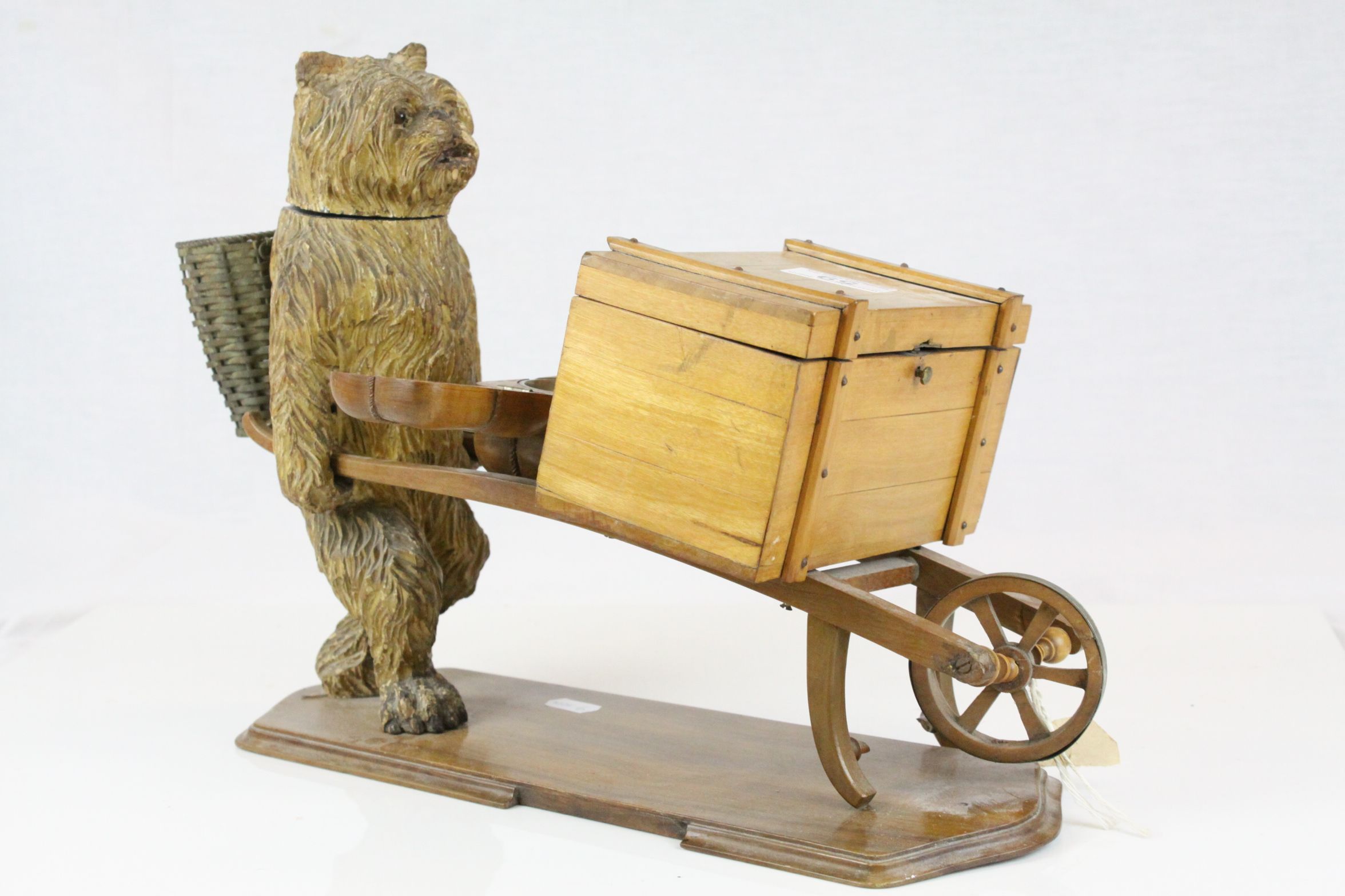 Black Forest Carved Wooden Tobacco or Match Holder in the form of a Dog with a Basket on his back - Image 5 of 10