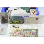 A mixed lot of ephemera to include postcards, cigarette cards and playing cards.