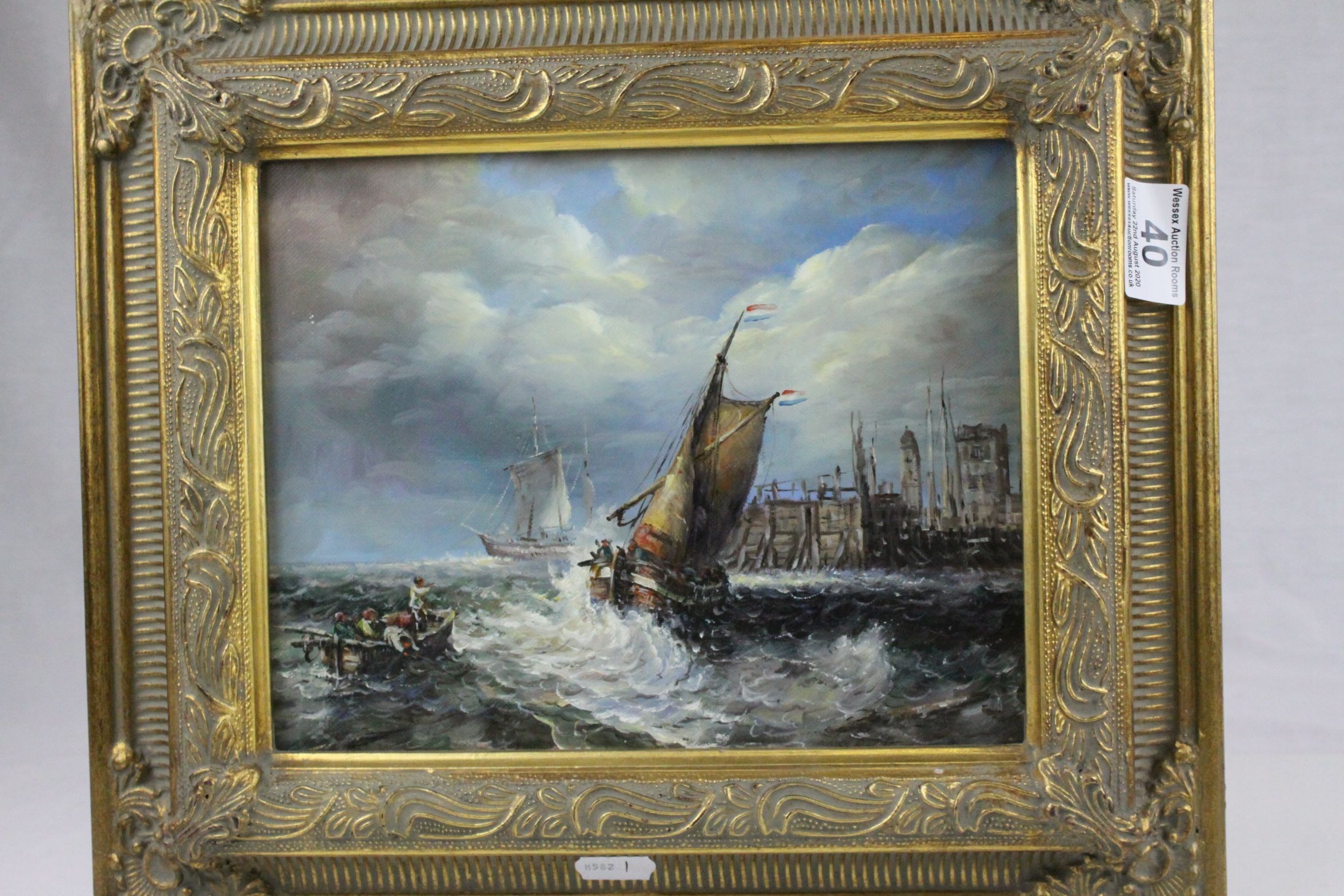 Pair of Oil Paintings on Canvas, Seascapes of Continental Boats on Choppy Waters, 19cms x 24cms, - Image 3 of 4