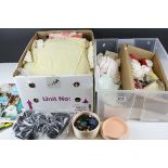 Two Boxes of Sewing Materials to include Vintage Lace, Vintage Knitting and Sewing Patterns, etc
