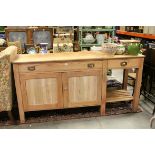 Large Pine Kitchen Dresser Base comprising Long Drawer and a Short Drawer above Cupboard and a