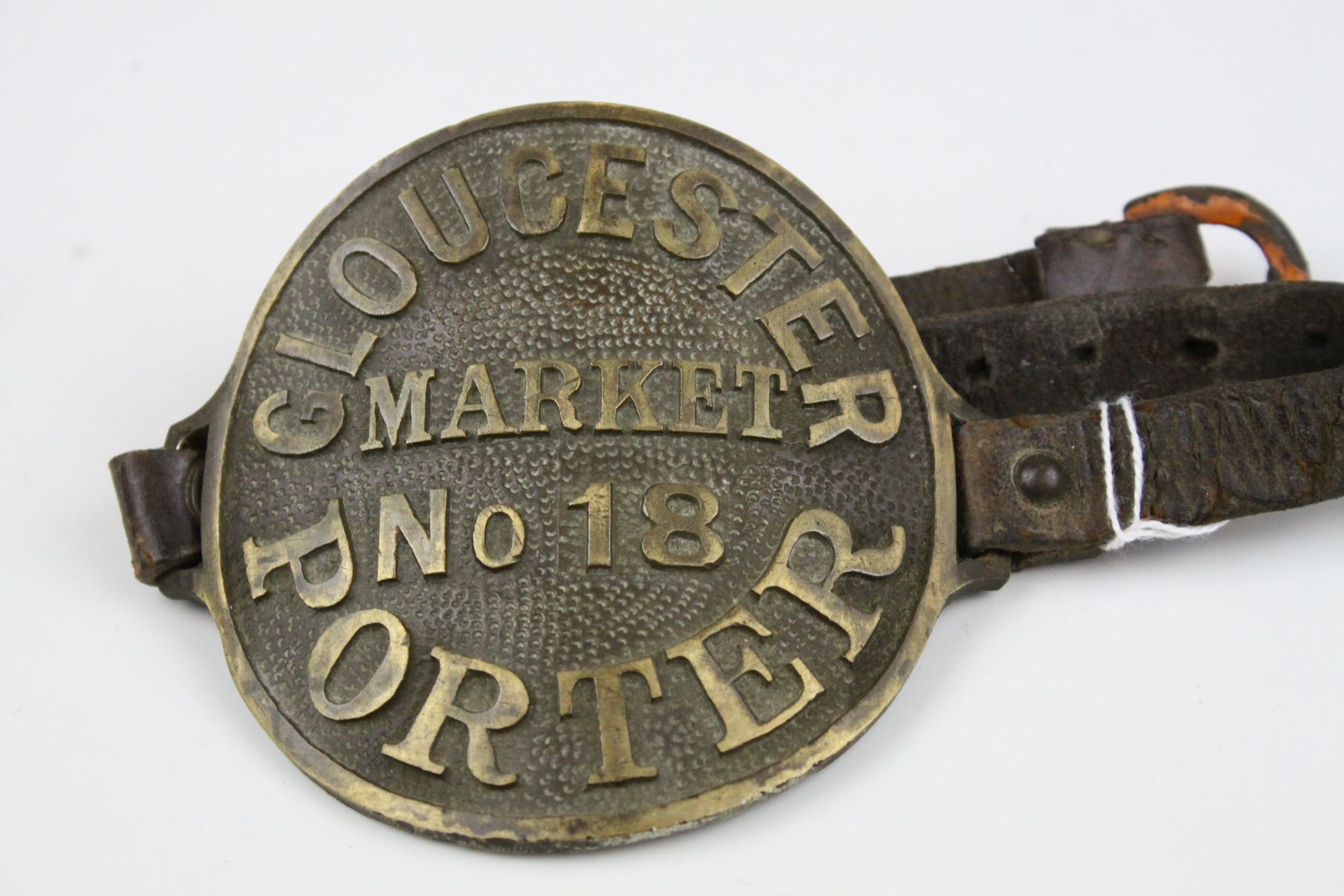 Early 20th century Gloucester Market Porter's Arm Badge with Leather Straps