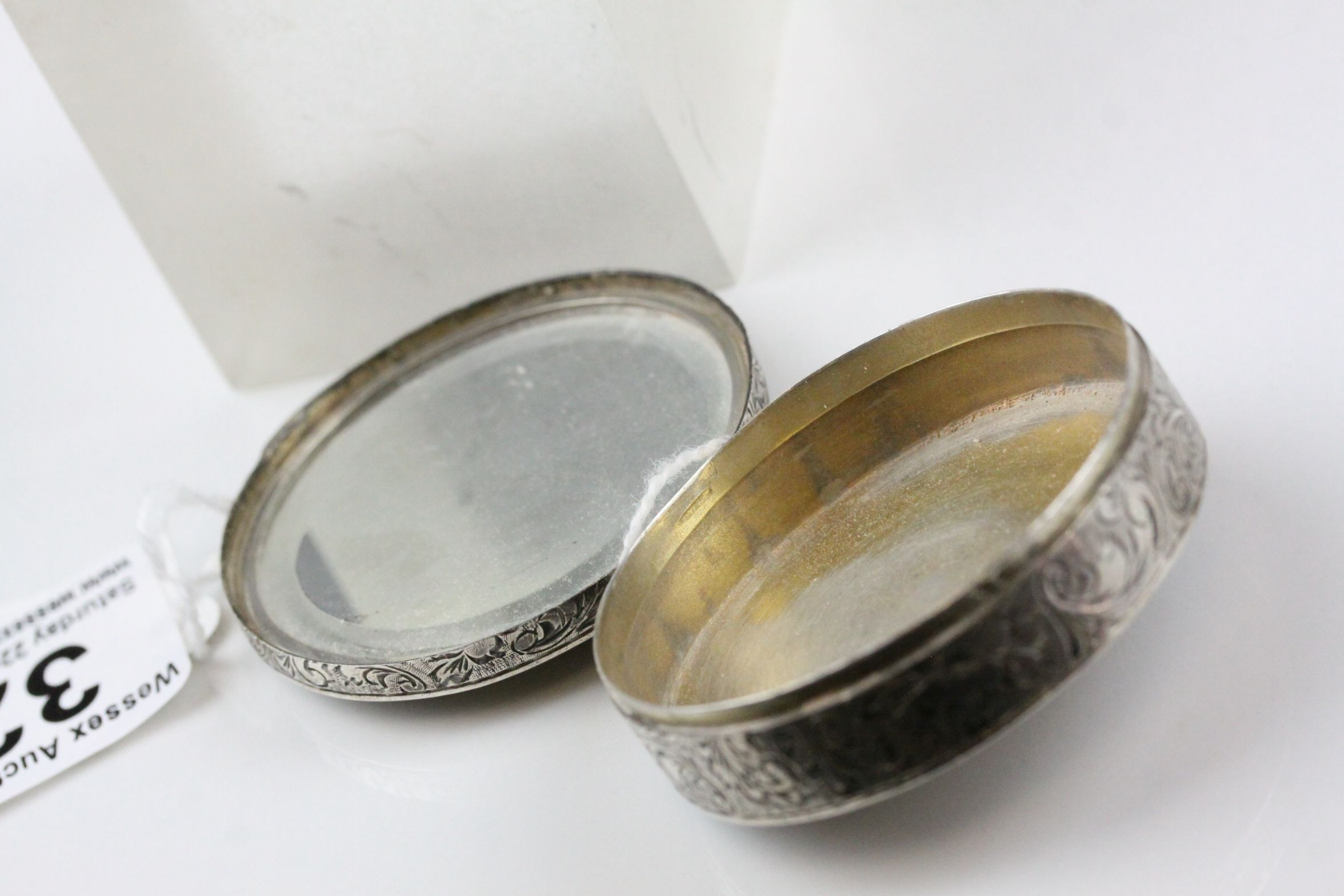 A hallmarked French silver patch box with mirrored lid, approx 5cm diameter. - Image 4 of 4