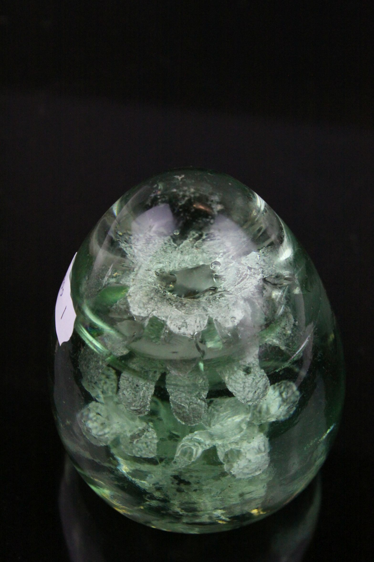 Victorian Green Glass Dump Paperweight with Flower Inclusion, h.10cms - Image 5 of 6