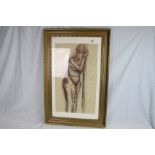 Early 20th century sanguine and pastel study Louis Klein of nude female holding a staff 66 x 38cm