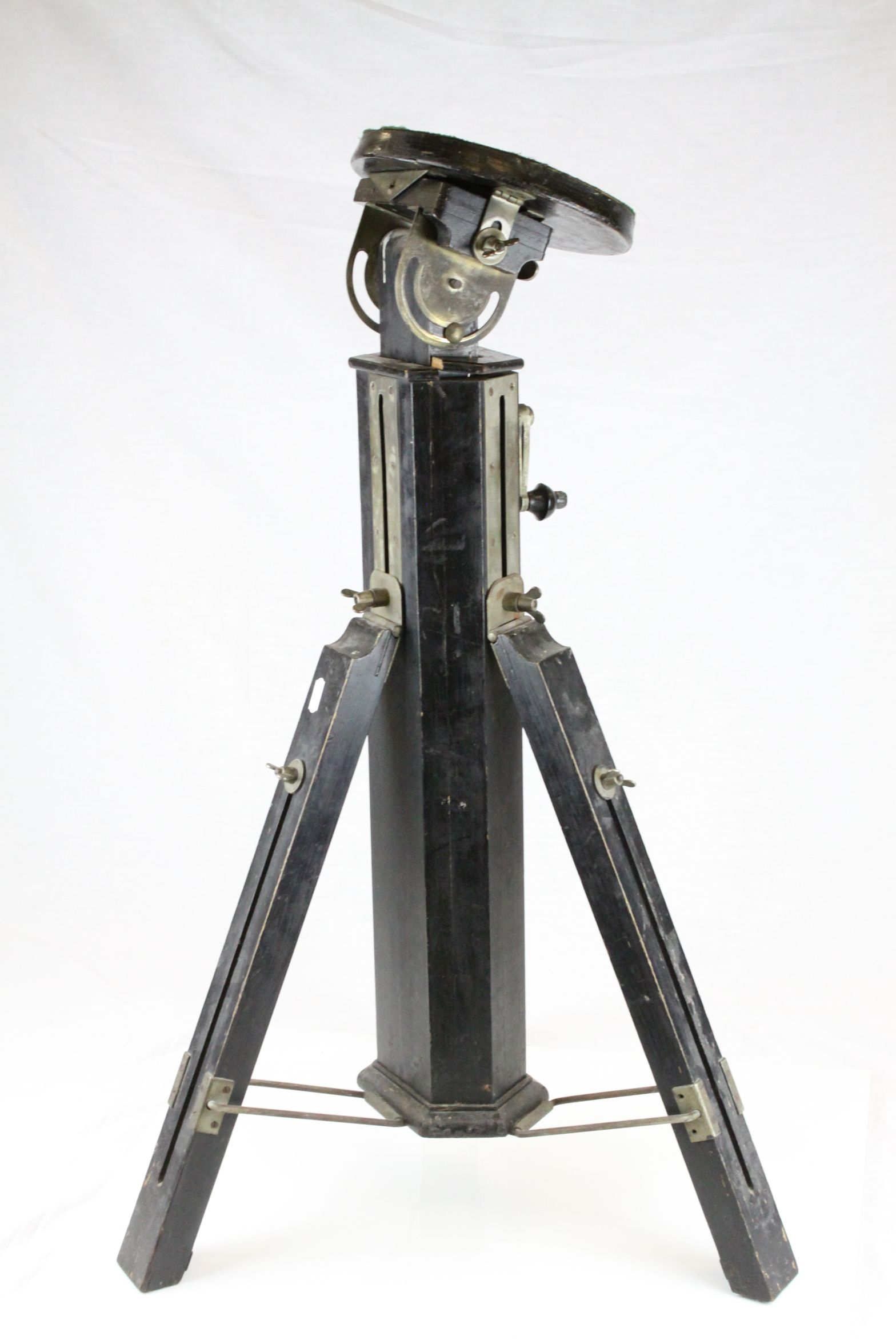 Early 20th century Wooden Folding Camera Tripod with Winding Handle and Tilting Camera Platform