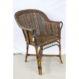 Green, Red and Black Woven Wicker Elbow Chair