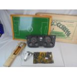 Boxed Soccerette football game, car dashboard, vintage vehicle registration plate & one other (4)