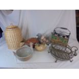 Mixed Lot including Wire Egg Basket with Terracotta Eggs, Wicker Potato Basket, Duck Egg Basket,