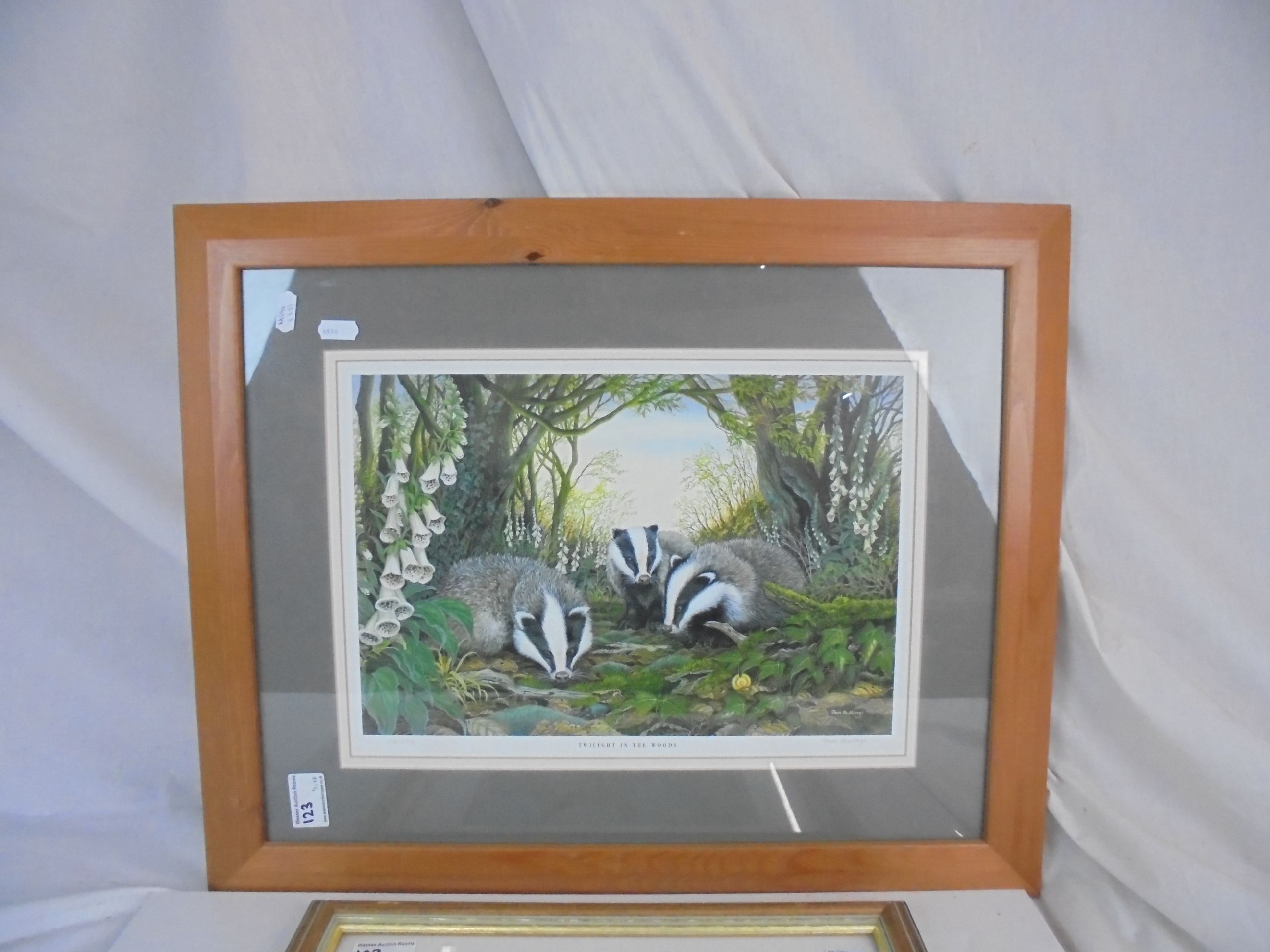 Two framed and glazed nature prints, badgers and an owl (2) - Image 3 of 3