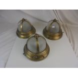 Three glass and metal ceiling lights by Charles Edwards London