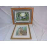 Two framed and glazed nature prints, badgers and an owl (2)