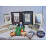 Selection of rolled posters, including sport related, collectable biscuit tins, four framed and