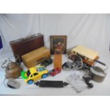 Box of Mixed Items including Briefcase, Letter Box, Copper plus a Box containing Two Wooden Artist's