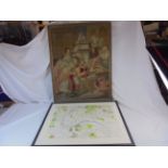 Framed tapestry approx 73cm x 93cm & framed and glazed town plan of Bath (2)