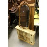 Small Painted Kitchen Wall Cupboard with wire doors, h.42cms together with a Gilt Framed Mirror. h.