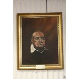George Heapy oil painting portrait of Winston Churchill with inscription plaque signed 74 70 x 54