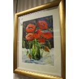 Still Life Painting of Poppies in a Vase signed Elaine Evans, 50cms x 38cms, framed and glazed